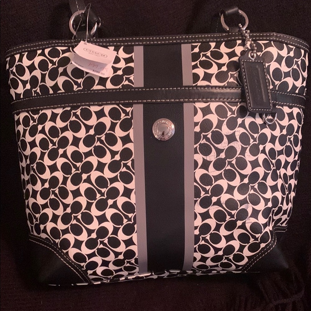 Coach Black and White Signature Tote